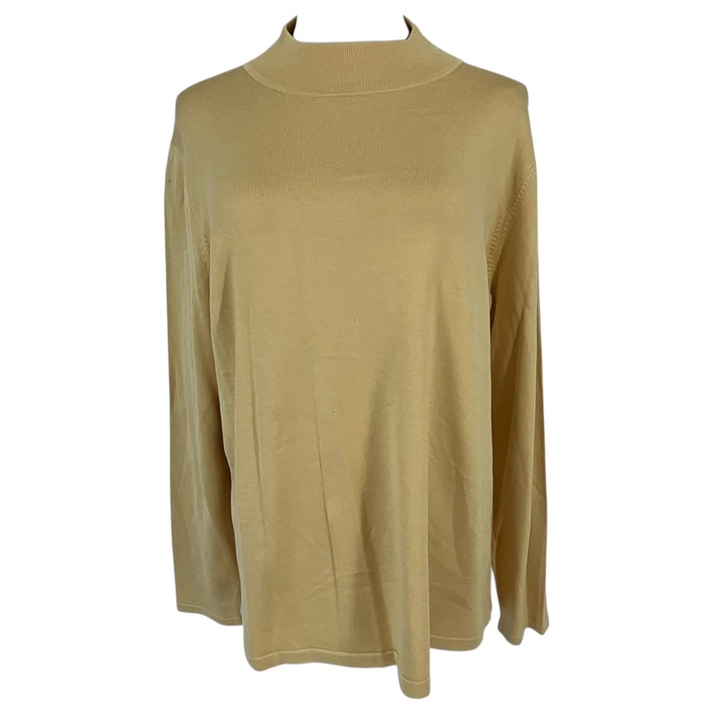 Pendleton Plus Womens 1X Silk Blend Mock Neck Sweater Mustard Yellow Gold Ribbed